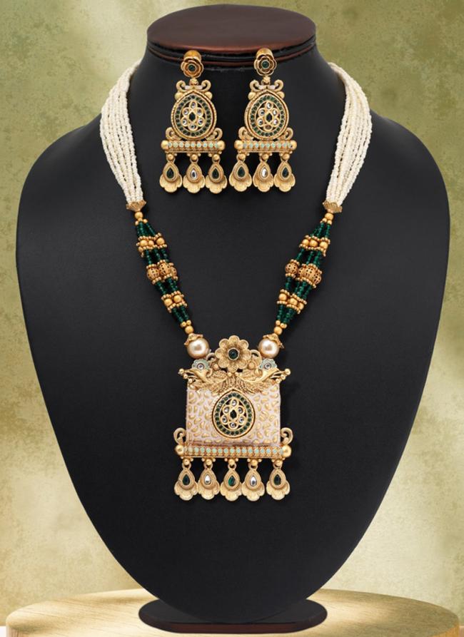   Festival Wear  Green Color Matte Gold Meenakari Necklace Set